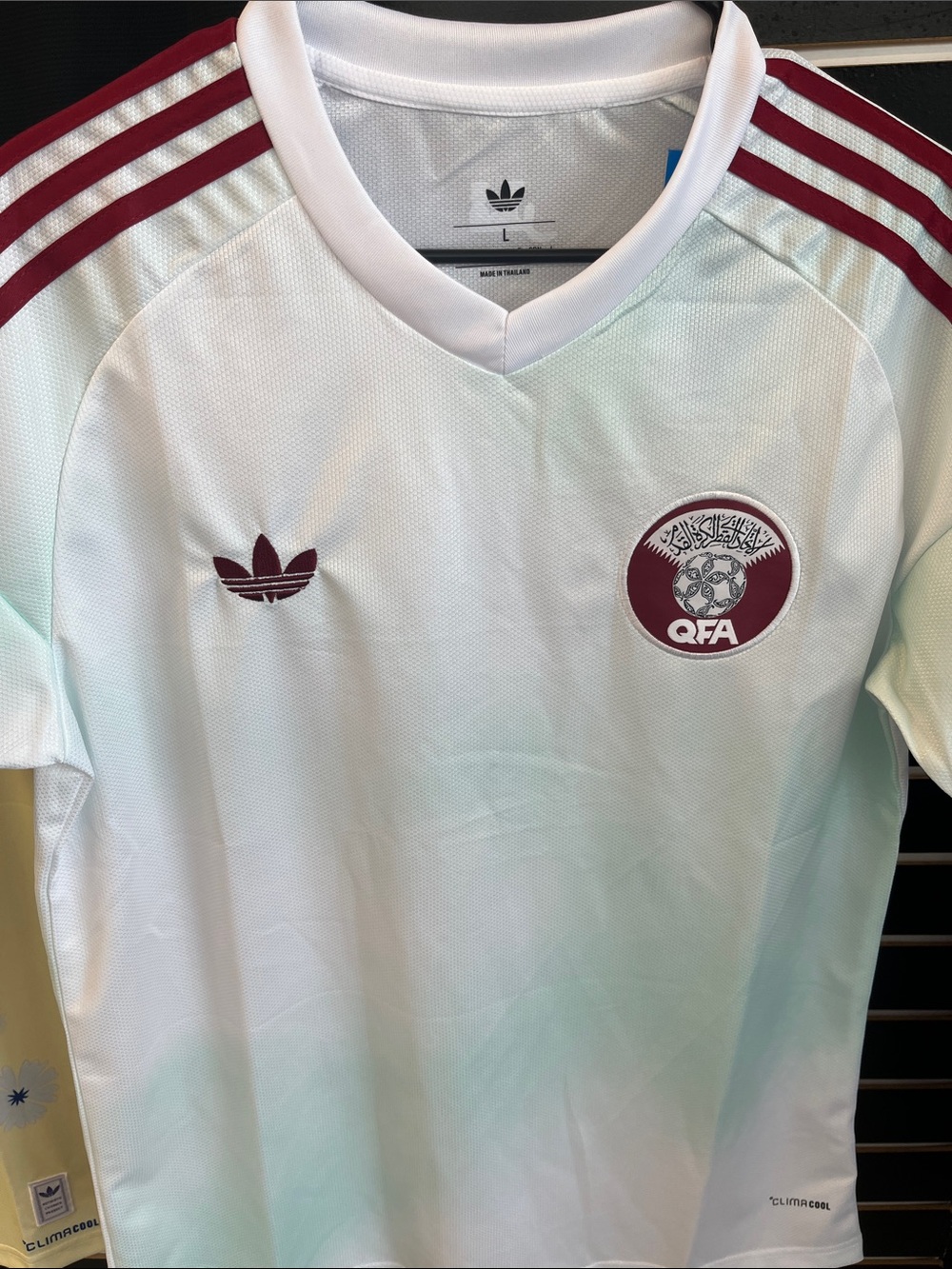 Qatar football away White and Maroon QFA Trefoil Soccer Jersey